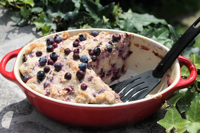 Rýžový nákyp s borůvkami a borůvkovou pěnou