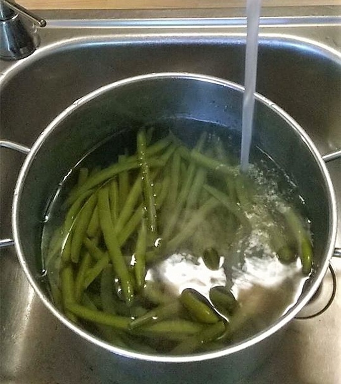  Ochlazení uvařených zelených fazolek